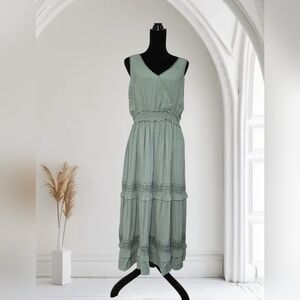 Laurel Grey Agave Blue Green Sleeveless Crochet Ruffled Bohemian Maxi Dress XXL